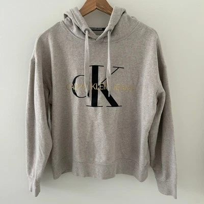 CK Calvin Klein Jeans logo Hoodie Hooded Sweatshirt Y2K Logo Women's Sz L Cozy - Image 1 of 4