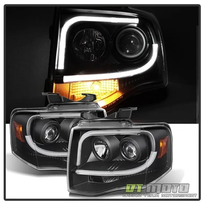 Black Fits 07-14 Ford Expedition Frost Led Neon Tube Projector Headlights Lamps - Image 1 of 4