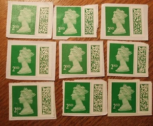 G.B. STAMPS NINE UNFRANKED 2nd CLASS BARCODED POSTAGE STAMPS. - Picture 1 of 1