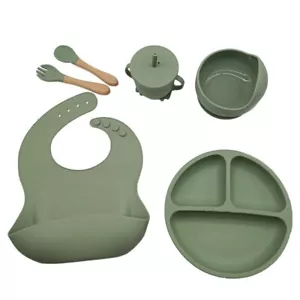 Silicone Baby toddler Feeding Set 6 pcs Bib, Bowl, Plate, sip cup Spoon and Fork - Picture 1 of 29