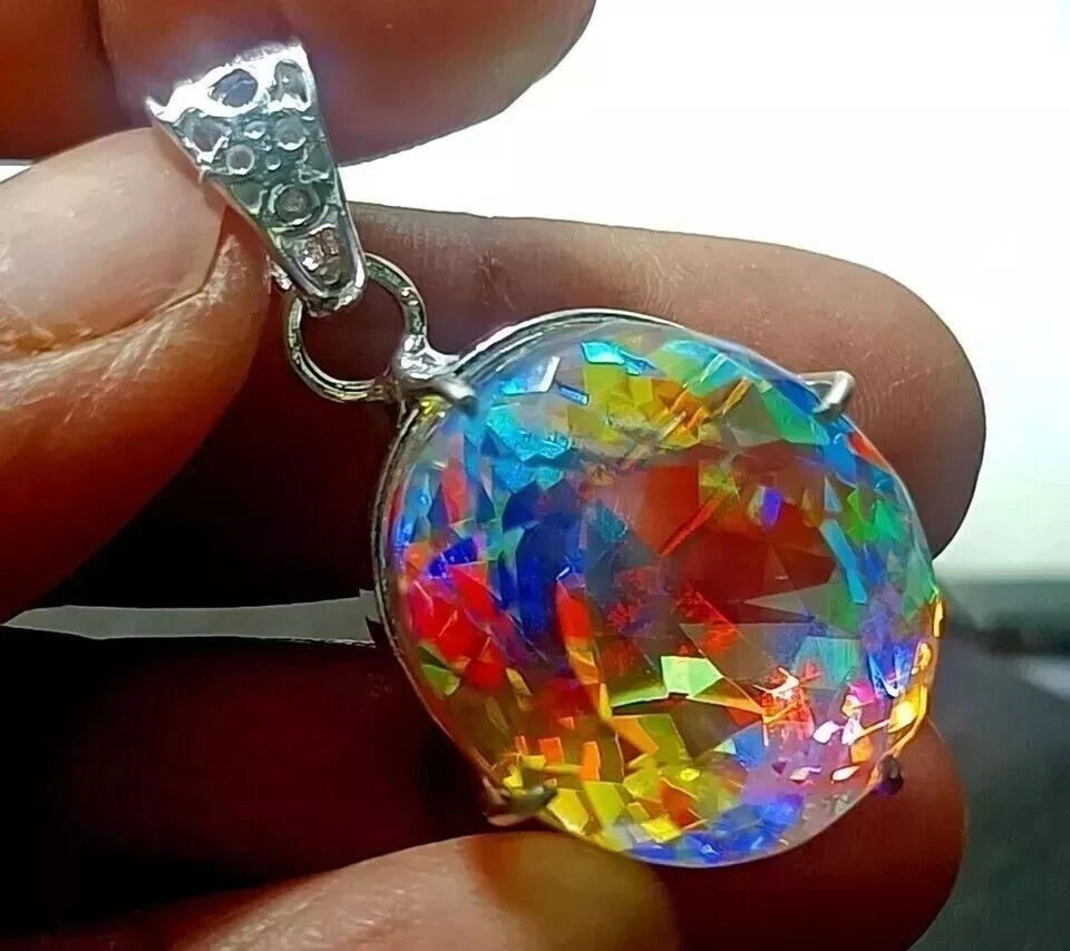 Colgante de plata maciza 925 con topacio místico natural certificado 95,38 quilates piedras preciosas sueltas Foto 1 de 4