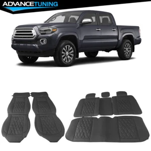 Fits 05-23 Toyota Tacoma Pickup Black PU Leather Seat Covers Protector Full Set - Picture 1 of 17
