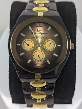 Charles Raymond Gold Tone Dial Round Black Case Two Tone Stainless St Band Watch