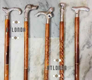 Lot of 5 Pcs Antique Wooden Walking Stick Cane Brass Handle Knob Maritime Gift - Picture 1 of 6