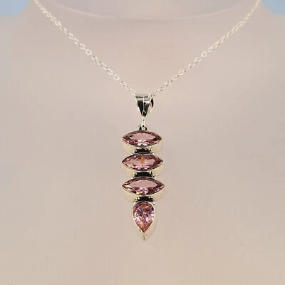Collar de kuncita rosa, creado en laboratorio, joyería de piedras preciosas hecha a mano, plata de ley Foto 1 de 4