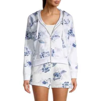 Vintage Havana White Blue Floral Print Zip Up Cropped Hoodie Size Small  - Image 1 of 4