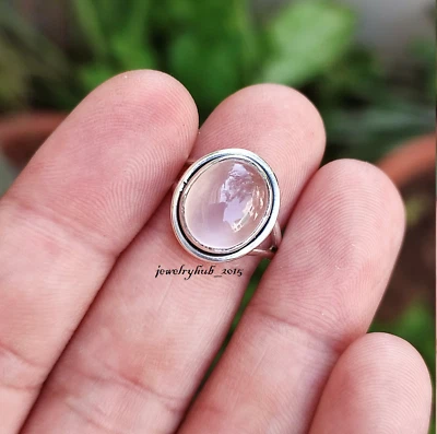 Rose Quartz Gemstone 925 Sterling Silver Simple Band Ring& Rings All Size SR1148 - Image 1 of 4