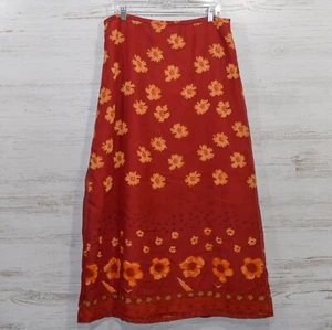 Vintage NWT Midnight Run Burgundy & Orange Floral A-line Skirt Women's Size L - Picture 1 of 3