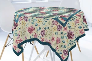 Manteles de algodón floral amarillo verde cuadrado tela de lino de mesa rectangular cuadrada - Imagen 1 de 3