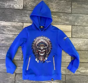 SUDADERA CON CAPUCHA BOURGEOIS AVENUE GERONIMO CABEZA INDIA ESTRÁS EN AZUL TALLA MEDIANA - Imagen 1 de 2