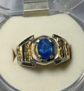 Natural Men's Blue Sapphire Sterling Silver 925 Handmade Ring Neelum Silver Ring - Picture 1 of 6