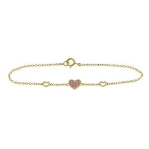 14K Gold 0.20 CT Ruby Gemstone Heart Bracelet - The Jewelz - Picture 1 of 3