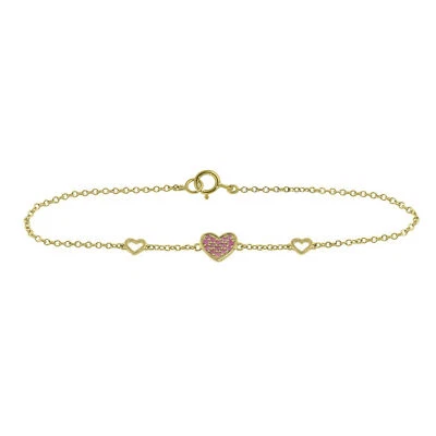 14K Gold 0.20 CT Ruby Gemstone Heart Bracelet - The Jewelz - Image 1 of 3