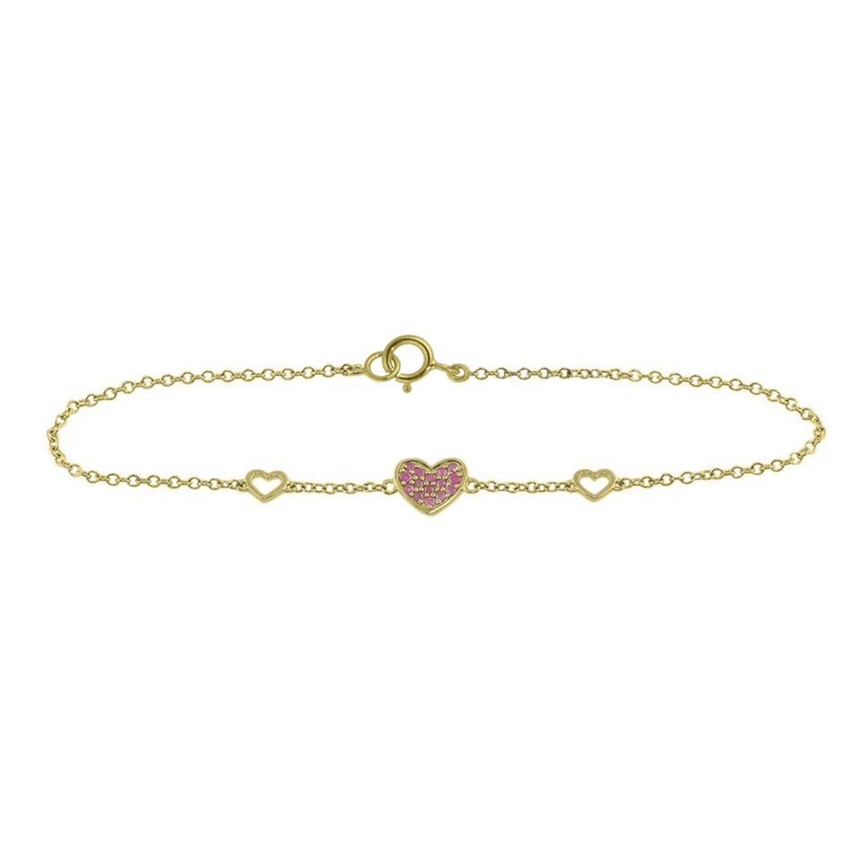 14K Gold 0.20 CT Ruby Gemstone Heart Bracelet - The Jewelz - Image 1 of 3