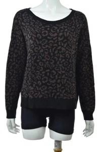 Free People Sweater Size S Black Animal Print Boat Neck Long Sleeve Cotton Top - Picture 1 of 5