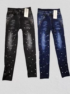 Nuovi leggings perla donna/ragazza skinny look denim elasticizzati - Foto 1 di 3