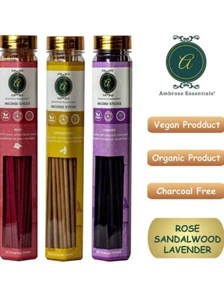 AMBROSE ESSENTIALS ASSORTED ROSE, SANDALWOOD, LAVENDER INCENSE STICKS 100gX 3 - Picture 1 of 4