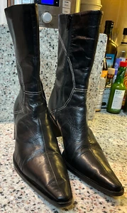 G F J ITALIAN BLACK LEATHER BOOTS SIZE 37/6.5 GFJ ZIP RED SOLES - Picture 1 of 12