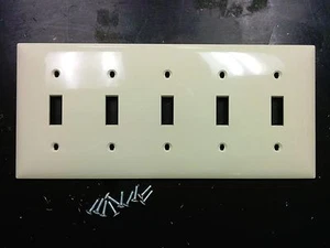 1 pc Toggle Switch Five 5-Gang Wall Plate Cover Ivory Unbreakable Lexan Plastic - Picture 1 of 1