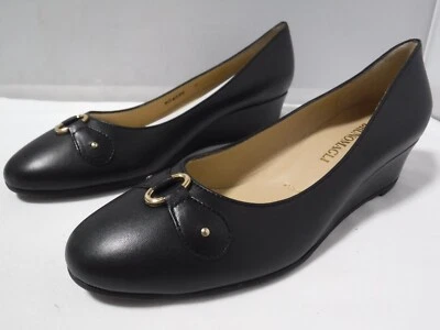 PFR NOVO SEM CAIXA Feminino BRUNO MAGLI W04699 Itália Couro Preto Ouro O-Ring Wegde Liso 9 - Imagem 1 de 4