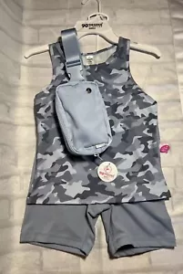 90 Degree By Reflex Girl’s Large 3 Piece Set Tank Shorts Belt Bag Blue Camo NWT - Picture 1 of 12