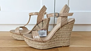 ZARA ❤ Sandalias de tacón de cuña 39 Bast Plateau Wedges NUEVO Animal Print tacón alto - Imagen 1 de 4