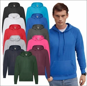 Fruit Of The Loom New Mens Hooded Sweatshirt Lightweight Raglan Sleeves Hoodies - Picture 1 of 17