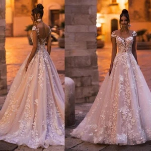 Vestidos de novia boho para mujer transparente fuera del hombro apliques de encaje vestido de novia - Imagen 1 de 9