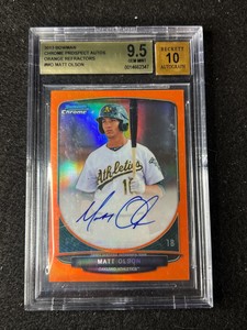 MATT OLSON BGS 9.5 2013 BOWMAN CHROME PROSPECT ORANGE REFRACTOR RC AUTO GEM 8/25