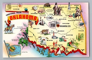 Grüße aus Oklahoma State Stadtplan Sehenswürdigkeiten Postkarte 1960 - Bild 1 von 2