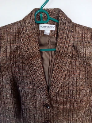 NWT John Meyer Sz 16 Brown Herringbone Lined Skirt Suit Shawl Collar Peplum Jkt - Image 1 of 4