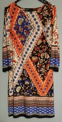 Vestido midi Enfocus Studio feminino azul laranja multicolorido floral tamanho 8 - Imagem 1 de 4