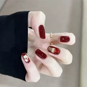 24 Pcs Cartoon Red Lucky Cat 3D Reusable Artificial Fake False Press Nail Tip - Picture 1 of 5