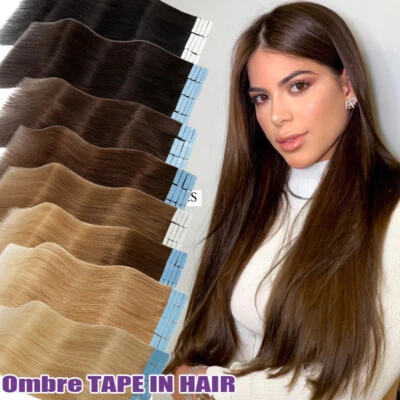 Fita adesiva russa Remy extensões de cabelo humano grosso trama de pele reta 150g/60 peças - Imagem 1 de 4