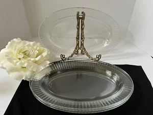 Arcoroc  Oval Serving Platter 14"  Clear Glass Vintage Antique  USA Set of 4 - Picture 1 of 3