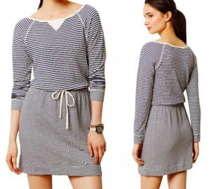 $128 Anthropologie Current Day Dress Medium 6 8 Blue White Stripe Soft Comfy - Picture 1 of 9