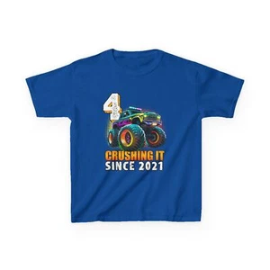 Birthday Monster Truck 4 year Old Boys 4th Party Born 2021 T-Shirt - Picture 1 of 19