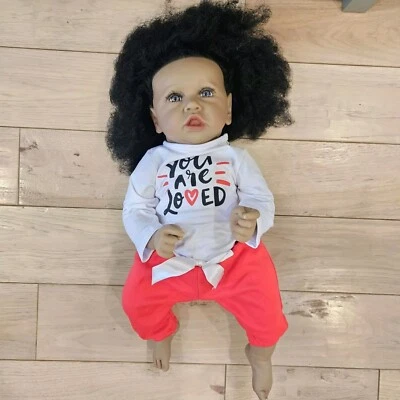 22'' Reborn Baby Girl Doll Full Body Vinyl Black African American Bath Gifts - Image 1 of 4