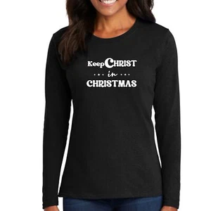 Damen Langarm Grafik T-Shirt - Keep Christ in Christmas - Bild 1 von 36