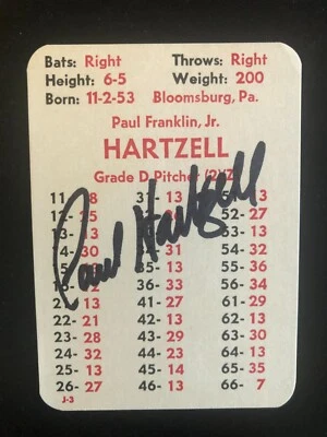 APBA Baseball Game Card PAUL HARTZELL  autographed - Image 1 of 2