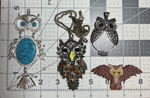 Vintage Now Owl Lot of 4 Pendants Necklace Artisan Made Repair Repurpose Craft - Picture 1 of 9