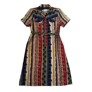 Vintage Millers Woman’s Dress Size 14 Multicoloured Geometric Shoulder Pads Belt - Picture 1 of 19
