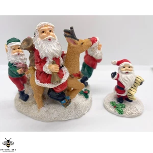 Christmas Santa Claus Reindeer Elf Figurine Candle Holder Home Decor Gift Set - Picture 1 of 13