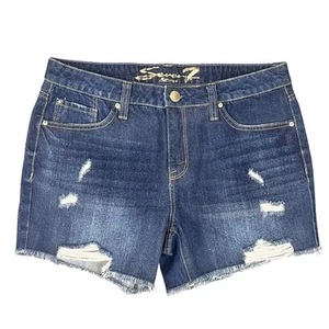 Seven 7 Weekend Shorts Womens Size 8 Blue Denim Distressed Cutoff Fray Hem - Picture 1 of 6