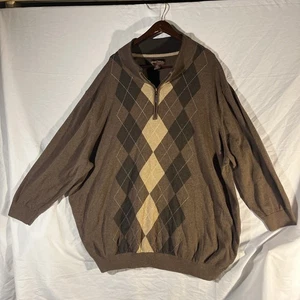 Oak Hill Men's 1/4 Zip Pullover Sweater Brown Diamond Pattern 6XL Cotton - Picture 1 of 5