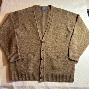 Pendleton 100% Pure Virgin Shetland Wool Cardigan Sweater Mens L Brown Heathered - Picture 1 of 7