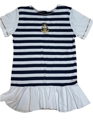 Vestido Dotti Náutico a Rayas Natación Borde Dorado Volantes Dobladillo Talla M Azul Marino Foto 1 de 4