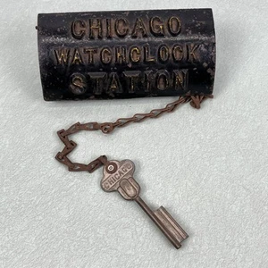 Antique Chicago Watchclock Station Cast Iron Box With Key Lock Box Rustic - Picture 1 of 6