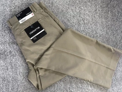 Брюки мужские Claiborne прямой покрой из микрофибры плоские спереди 34x29 желтовато-коричневые НОВЫЕ! - Изображение 1 из 3
