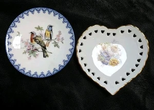 Vintage Trinket Dish Lot: Troster Arts Crafts Green Lake Heart Bowl & Blue Bird - Picture 1 of 9